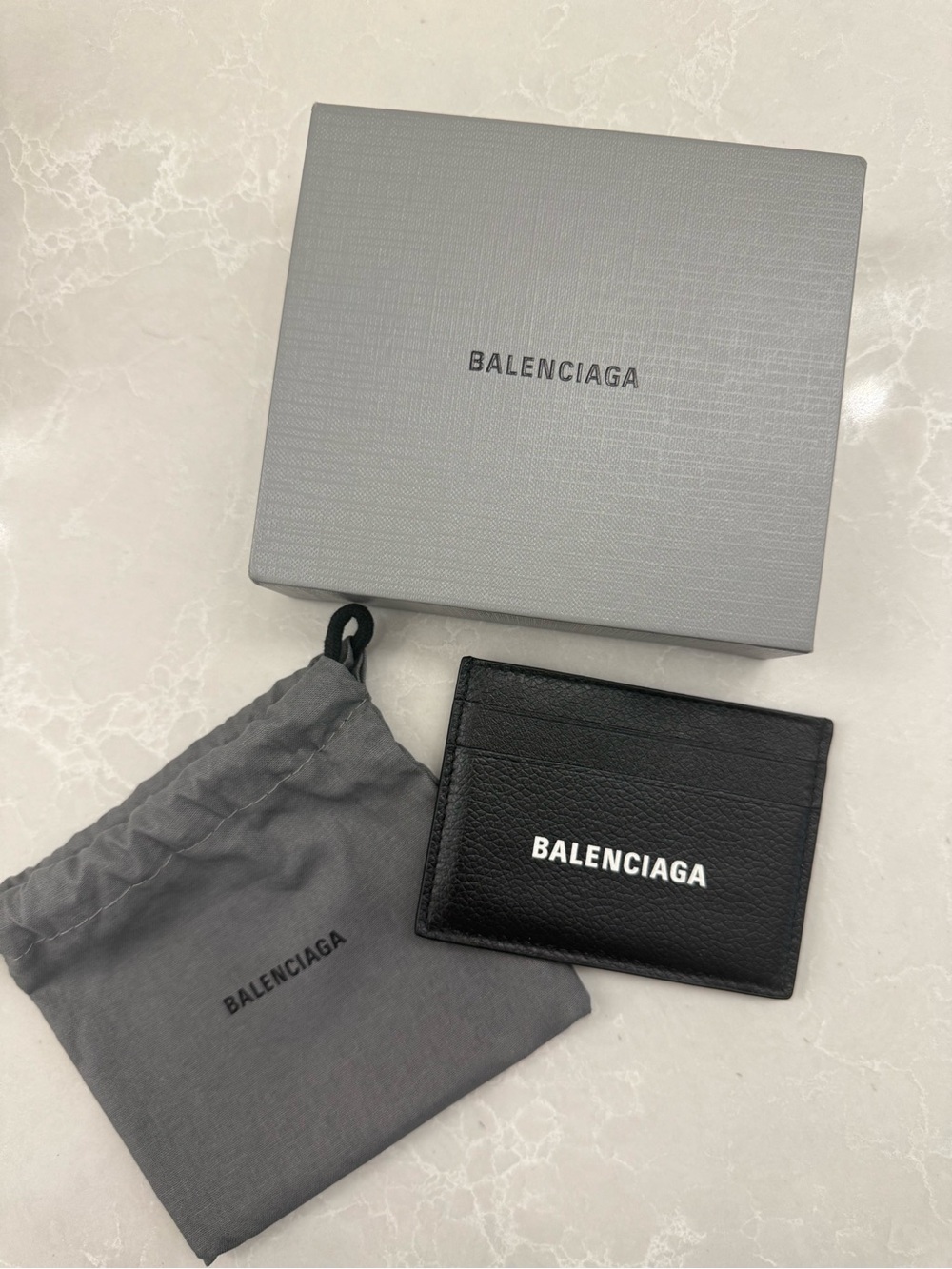 Balenciaga Black Leather Card Case with White Logo